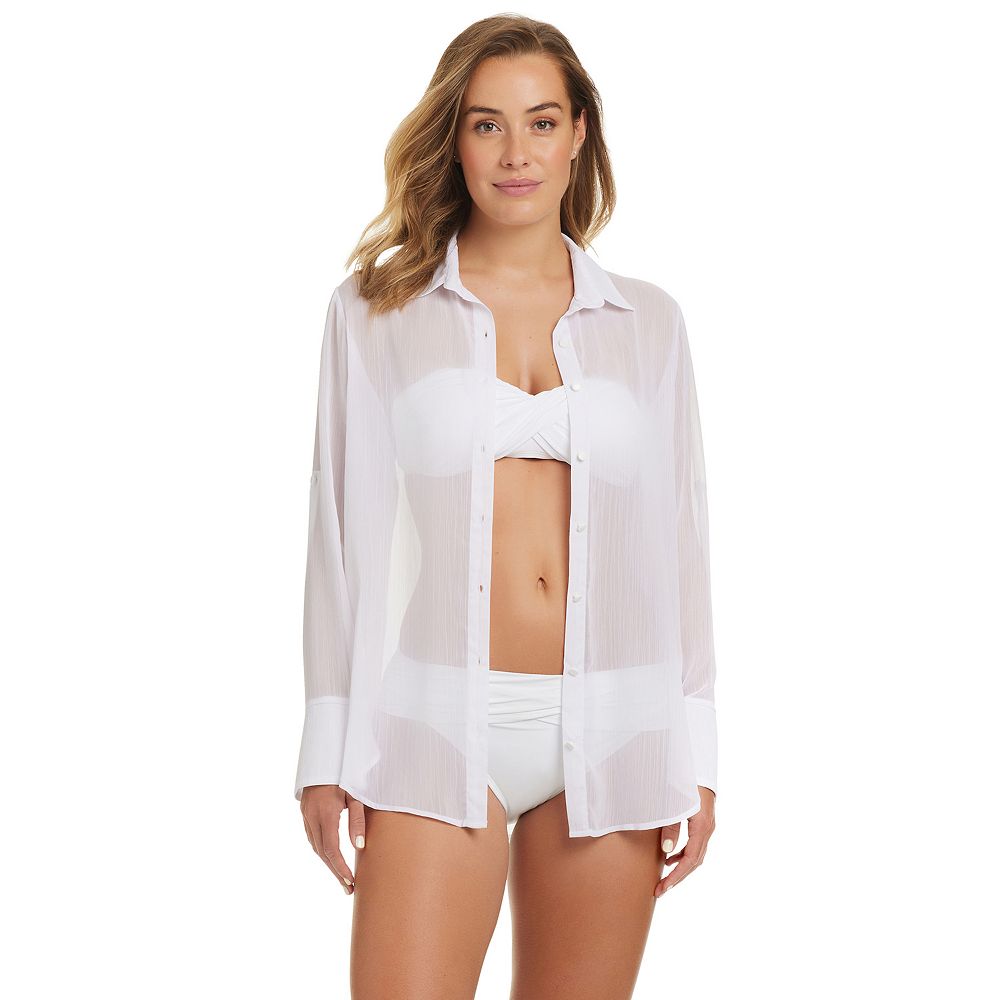 Button Down Contrast Striped Cover-Up