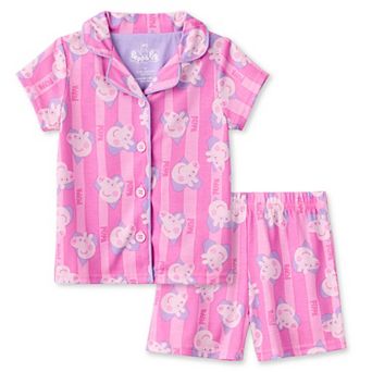 Toddler Girl Peppa Pig 2 pc Hearts Short Sleeve Button-Down Pajama Top & Pajama Shorts Set