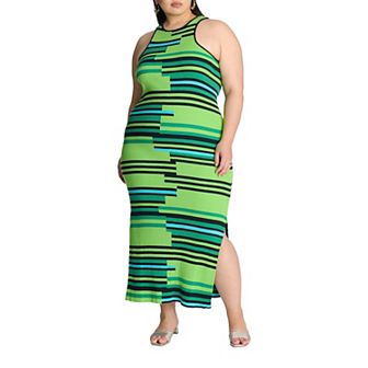 ELOQUII Women's Plus Size Mixed Stripe Ribbed Dress