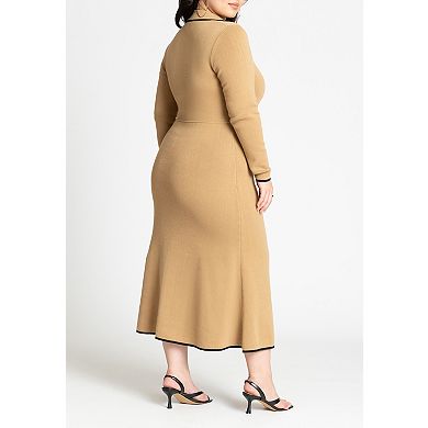 ELOQUII Women's Plus Size Ribbed Sweater Dress With Collar