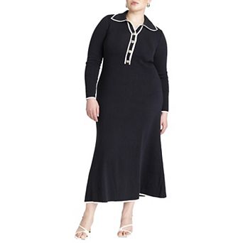 ELOQUII Women's Plus Size Ribbed Sweater Dress With Collar