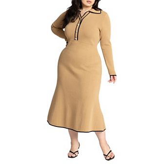 ELOQUII Women's Plus Size Ribbed Sweater Dress With Collar
