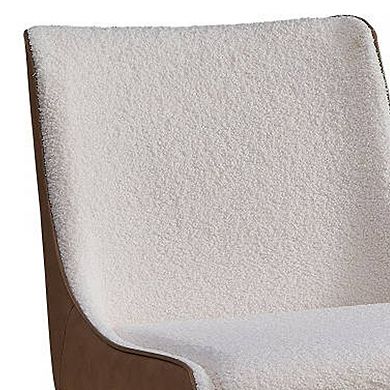 25 Inch Side Dining Chair Set Of 2, Wingback, White Boucle, Walnut Brown
