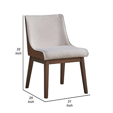 25 Inch Side Dining Chair Set Of 2, Wingback, White Boucle, Walnut Brown