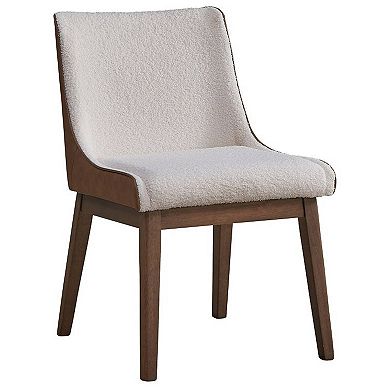 25 Inch Side Dining Chair Set Of 2, Wingback, White Boucle, Walnut Brown
