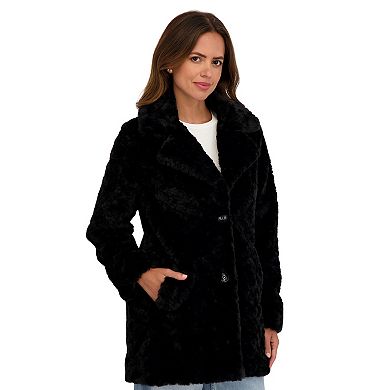 Women's Sebby Collection Crushed Faux Fur Walking Coat