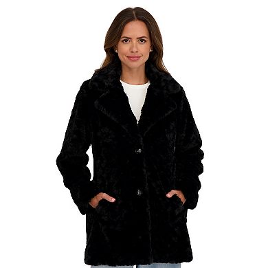 Women's Sebby Collection Crushed Faux Fur Walking Coat