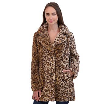 Women's Sebby Collection Crushed Faux Fur Walking Coat