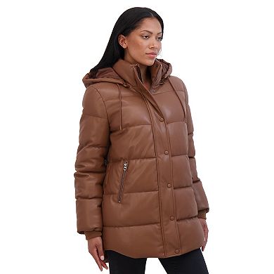 Women's Sebby Collection Faux Leather Puffer Jacket