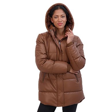 Women's Sebby Collection Faux Leather Puffer Jacket