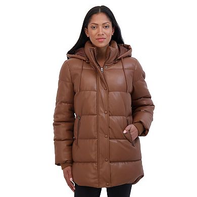 Women's Sebby Collection Faux Leather Puffer Jacket