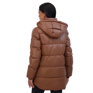 Women's Sebby Collection Faux Leather Puffer Jacket