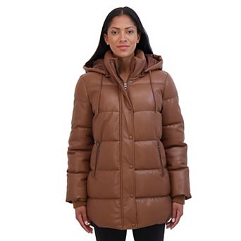 Women's Sebby Collection Faux Leather Puffer Jacket