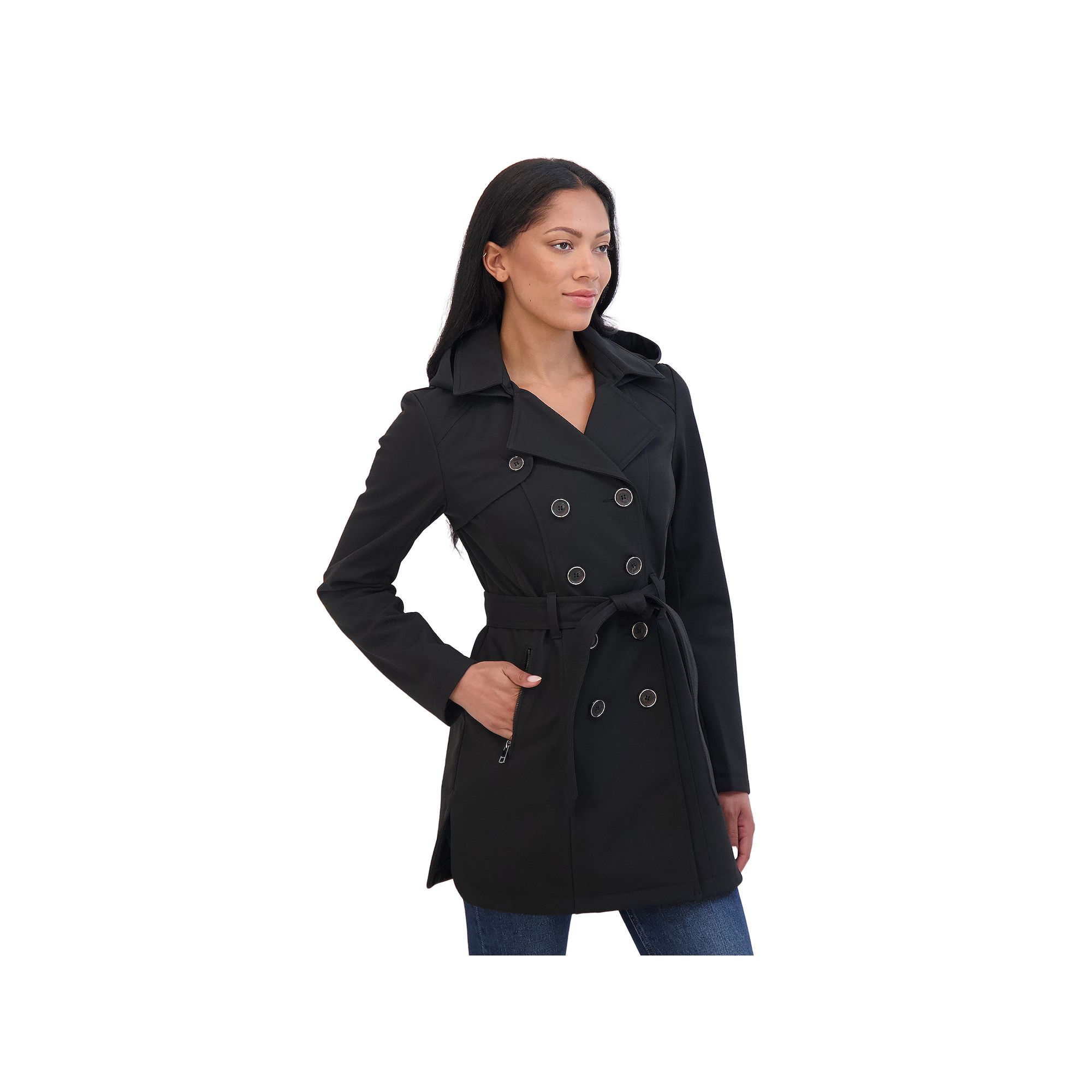 Womens Sebby Collection Double Breasted Softshell Trench Coat, Size: Small