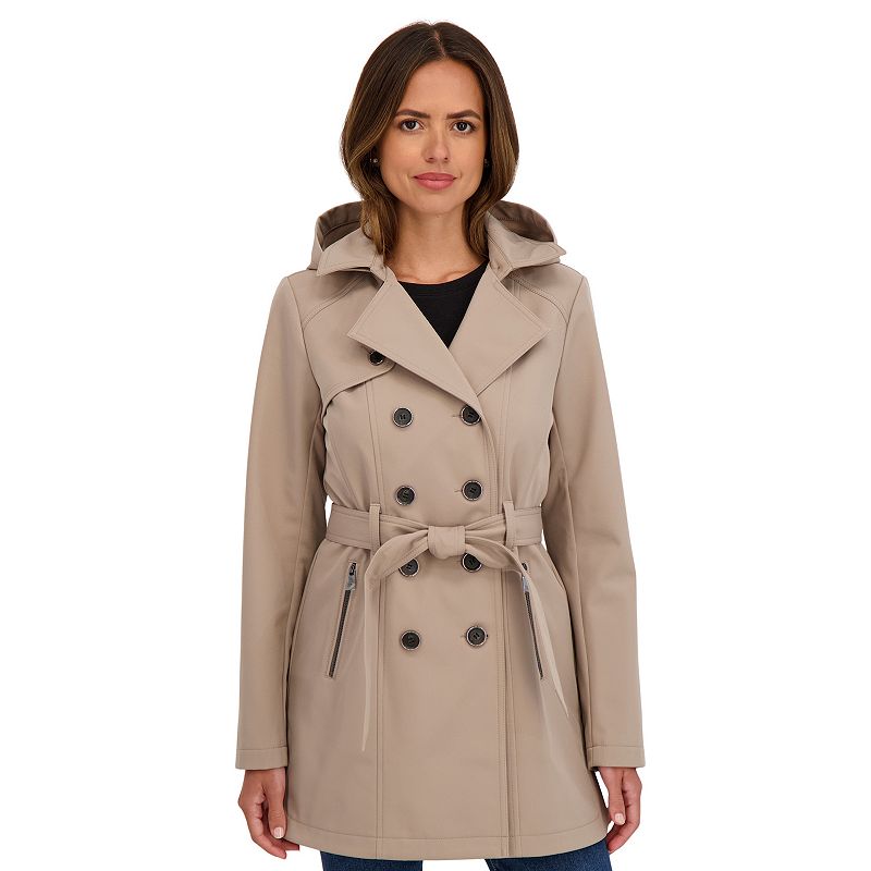 Women's Sebby Collection Double Breasted Softshell Trench Coat,