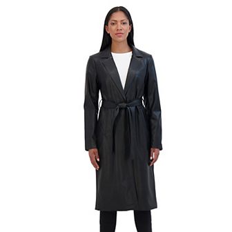 Women's Sebby Collection Long Snap Front Faux Leather Trench Coat