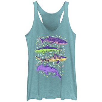 Juniors' Colorful Sharks And Doodles Racerback Tank Top