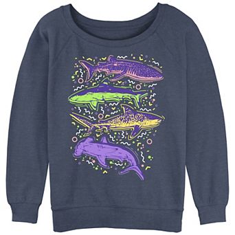 Juniors' Colorful Sharks And Doodles Graphic Pullover