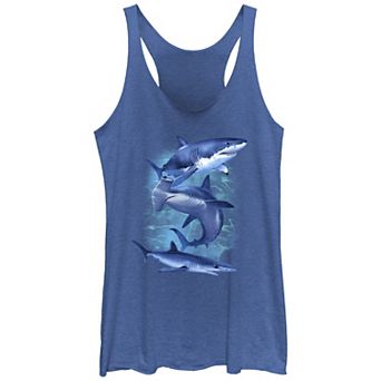 Juniors' Three Blue Sharks Racerback Tank Top