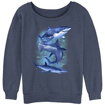 Juniors' Three Blue Sharks Graphic Pullover