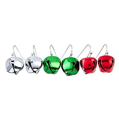 Celebrate Together Silver Tone Christmas Bell Drop Earrings Trio Set