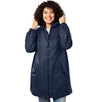 Woman Within Plus Size Hooded Slicker Raincoat