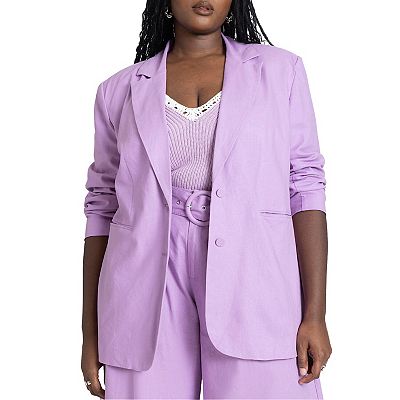 Eloquii Women s Plus Size Oversized Strong Shoulder Linen Blazer