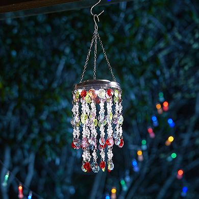 Glitzhome Set of 2 - 18.75"H Solar Lighted Multicolored Acrylic Jewel Beaded Wind Chime