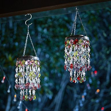 Glitzhome Set of 2 - 18.75"H Solar Lighted Multicolored Acrylic Jewel Beaded Wind Chime