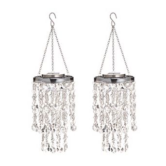 Glitzhome Set of 2 - 18.75"H Solar Lighted Multicolored Acrylic Jewel Beaded Wind Chime