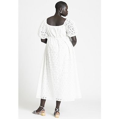 Eloquii Women's Plus Size Eyelet Tie Front Maxi Dress