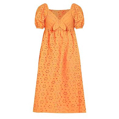 ELOQUII Women's Plus Size Eyelet Tie Front Maxi Dress