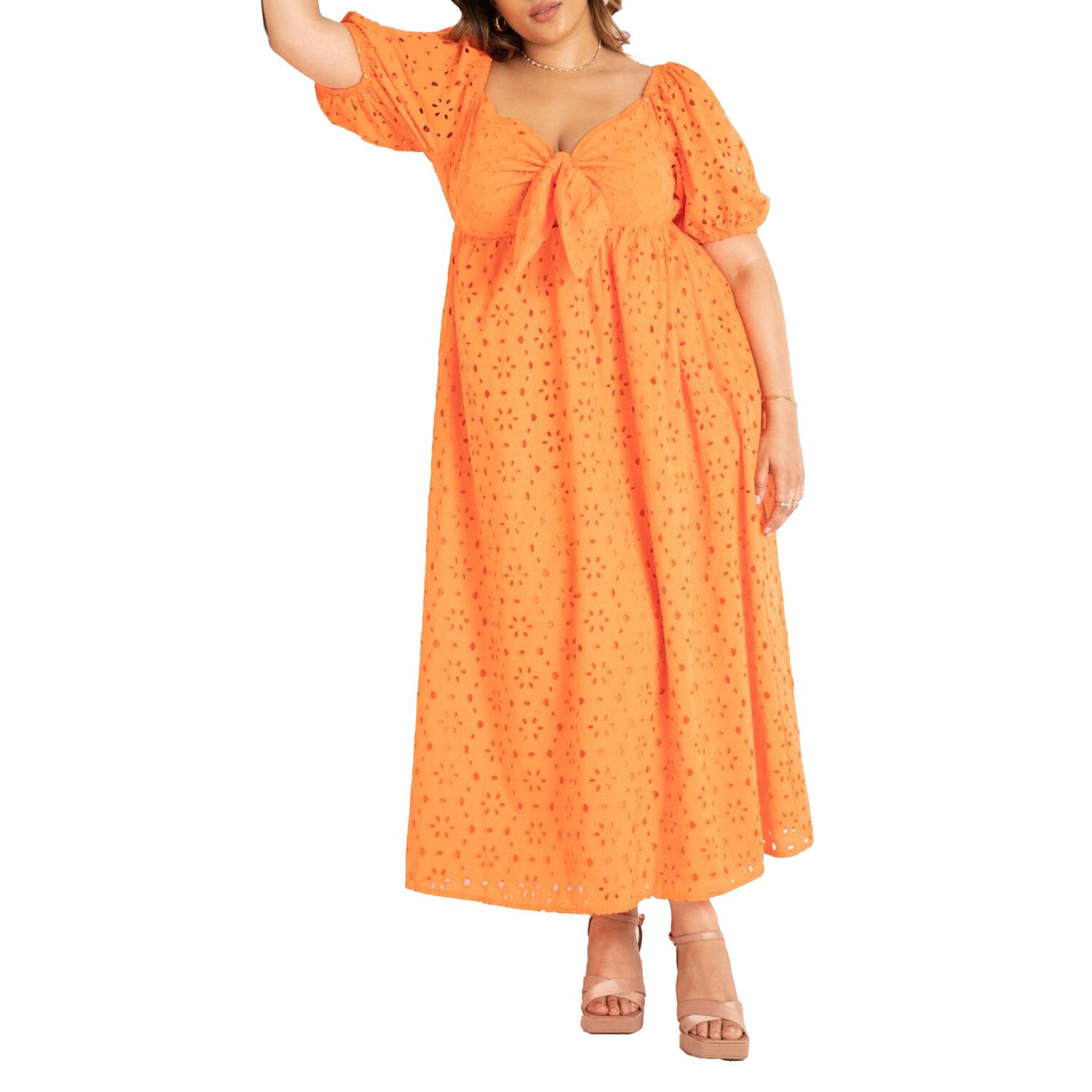 Женские платья ELOQUII Plus Size Eyelet Tie Front Maxi Dress