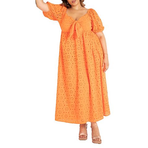 Женские платья ELOQUII Women's Plus Size Eyelet Tie Front Maxi Dress