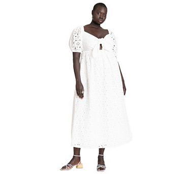 Eloquii Women's Plus Size Eyelet Tie Front Maxi Dress