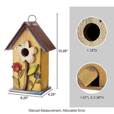 Glitzhome 10.2''h Hanging Wooden Bird House, Wooden Bird House For Outdoor Patio Garden