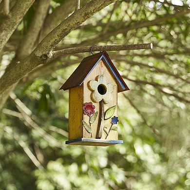 Glitzhome 10.2''h Hanging Wooden Bird House, Wooden Bird House For Outdoor Patio Garden