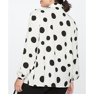 ELOQUII Women's Plus Size Printed Tie Neck Blouse