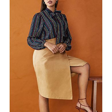 ELOQUII Women's Plus Size Printed Tie Neck Blouse