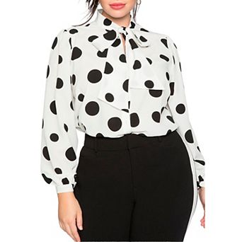 Eloquii Women's Plus Size Printed Tie Neck Blouse