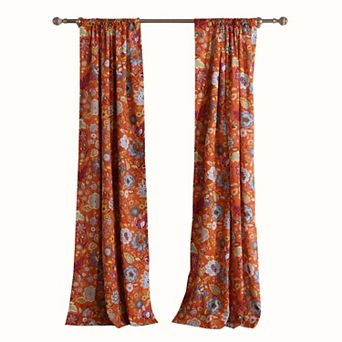 4 pc Polyester Window Panel Set with Floral Print, Multicolor