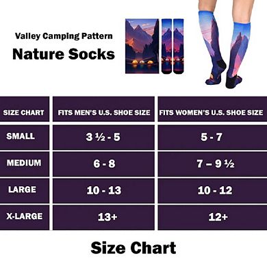Sierra Socks Valley Camping Pattern Coolmax Socks, Nature Collection For Men & Women Knee High Socks