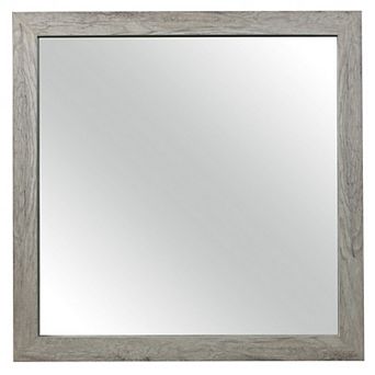 Zane 39 Inch Transitional Mirror, Square Wood Frame, Weathered Gray Veneer
