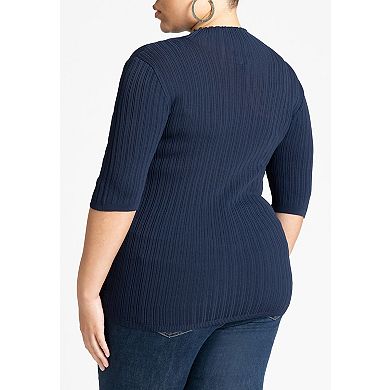ELOQUII Women's Plus Size Sleek Funnel Neck Elbow Sleeve Sweater