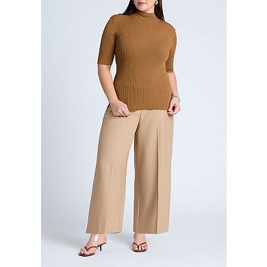 ELOQUII Women's Plus Size Sleek Funnel Neck Elbow Sleeve Sweater