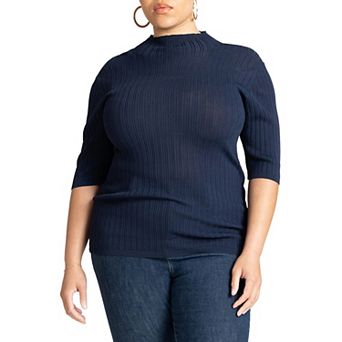 ELOQUII Women's Plus Size Sleek Funnel Neck Elbow Sleeve Sweater