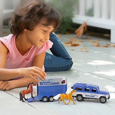 Breyer Horses - Breyer Farms Land Rover and Tag-a-Long Trailer Playset With 2 Stablemates Horses