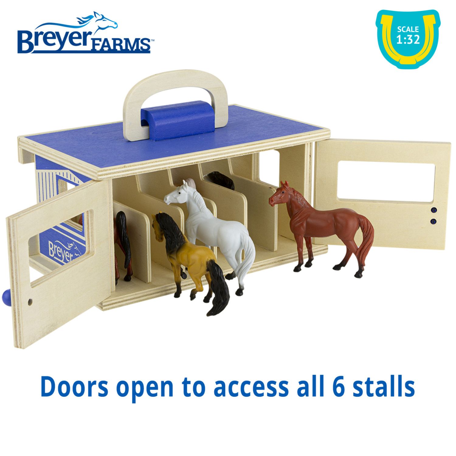 Детский игровой набор Breyer Horses - Breyer Farms Wooden Stable Playset With 6 Horses — фото 4