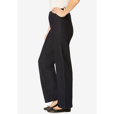 Woman Within Plus Size Fineline Stretch Denim Wide-Leg Pull-On Jeans