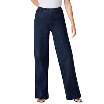 Woman Within Plus Size Fineline Stretch Denim Wide-Leg Pull-On Jeans